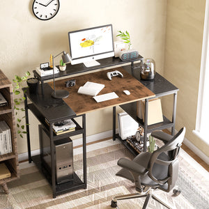 Escritorio de Almacenamiento con Puerto USB Con Estantes A Ambos Lados con Soporte para Monitor 120 X 60 X 88 cm