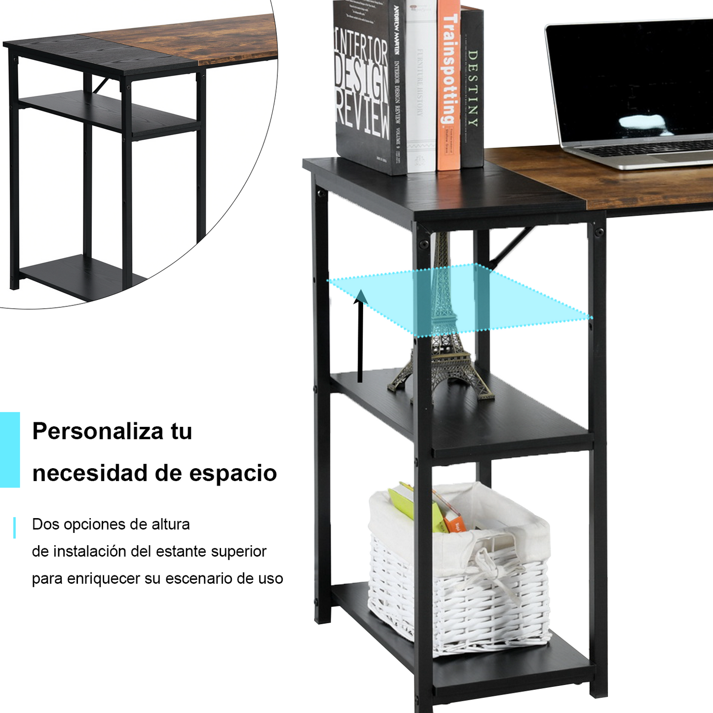 Escritorio de Almacenamiento Moderno 100 X 48 X 74 cm Marrón + Negro