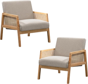 Sillón Moderno con Estructura de Madera de Ratán Juego de 2 (Beige)