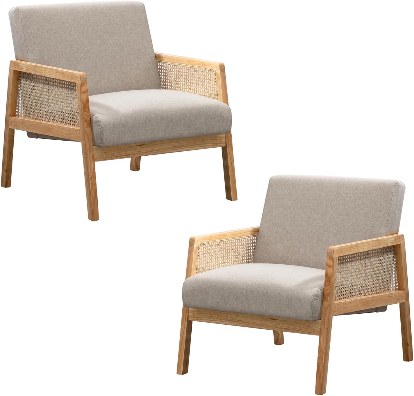 Sillón Moderno con Estructura de Madera de Ratán Juego de 2 (Beige)