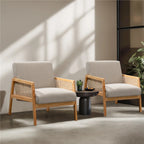 Sillón Moderno con Estructura de Madera de Ratán Juego de 2 (Beige)