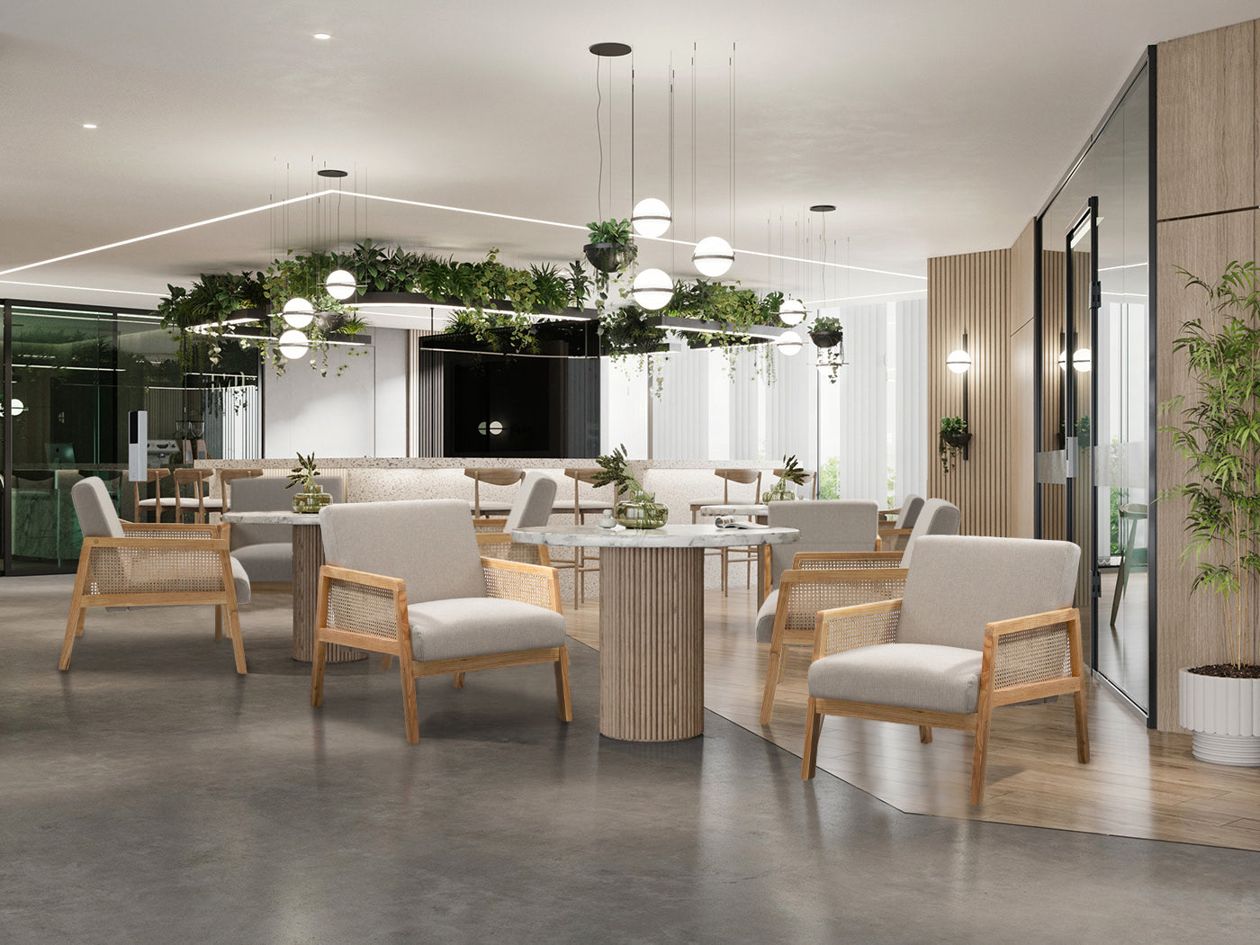 Sillón Moderno con Estructura de Madera de Ratán Juego de 2 (Beige)