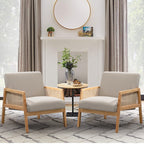 Sillón Moderno Individual con Tapizado de Malla de Ratán y Estructura de Madera Color Beige