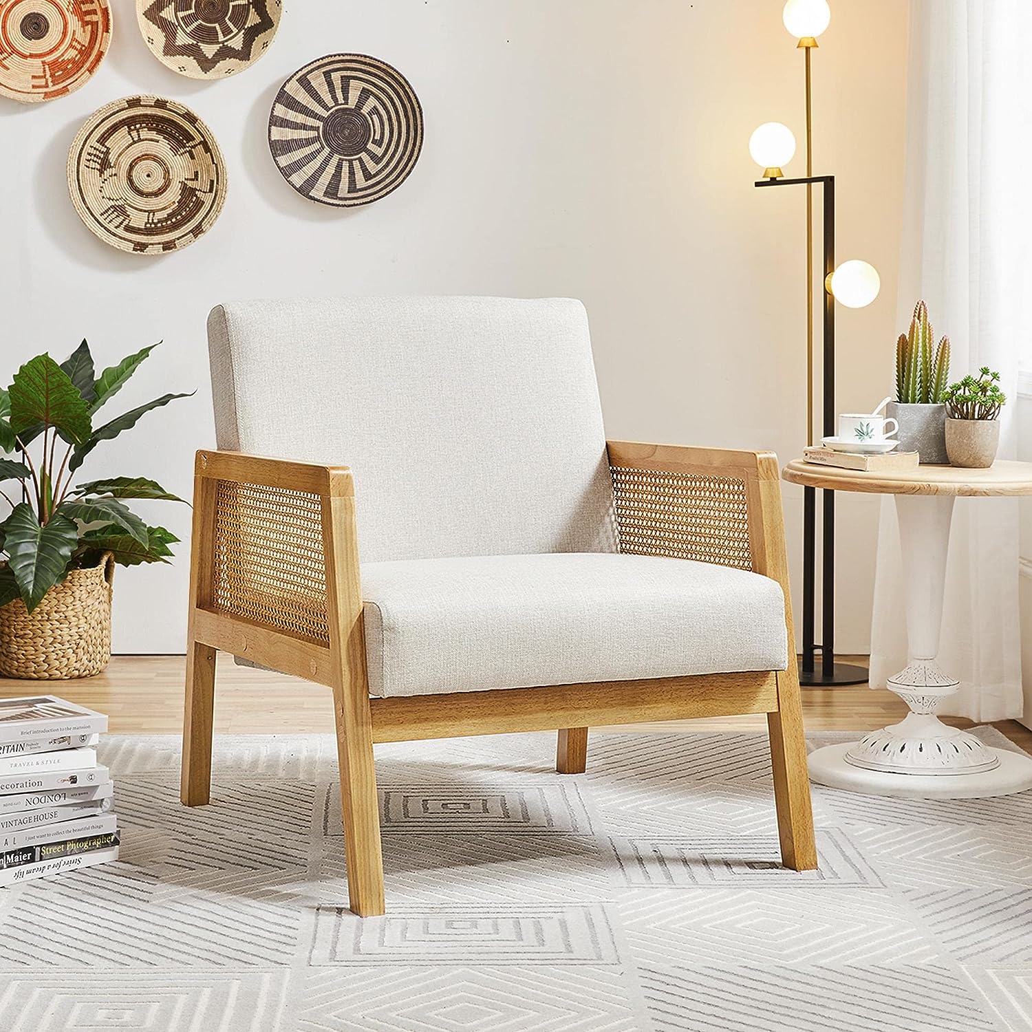 Sillón Moderno con Estructura de Madera de Ratán Juego de 2 (Beige)