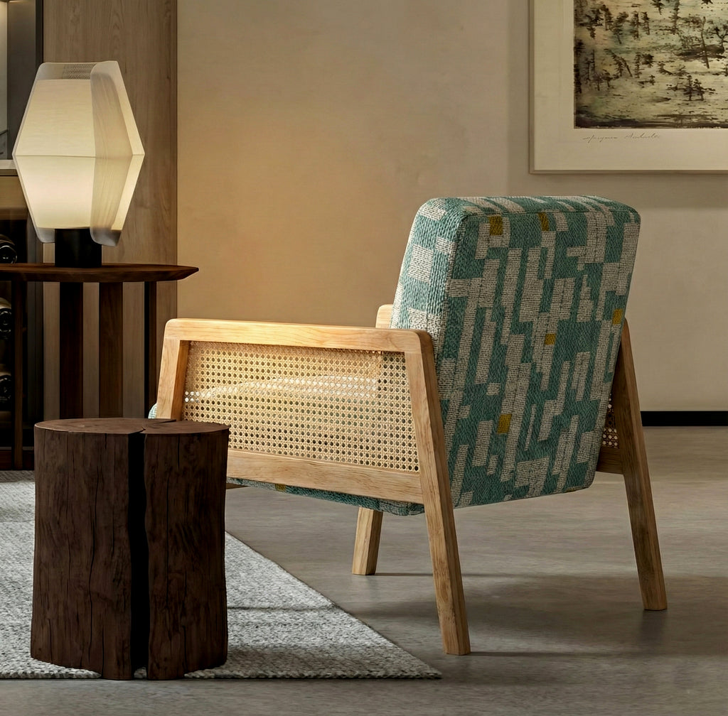 Cyber Home Make ● Sillón Individual con Diseño de Ratán Tejido y Estructura de Madera (Azul)