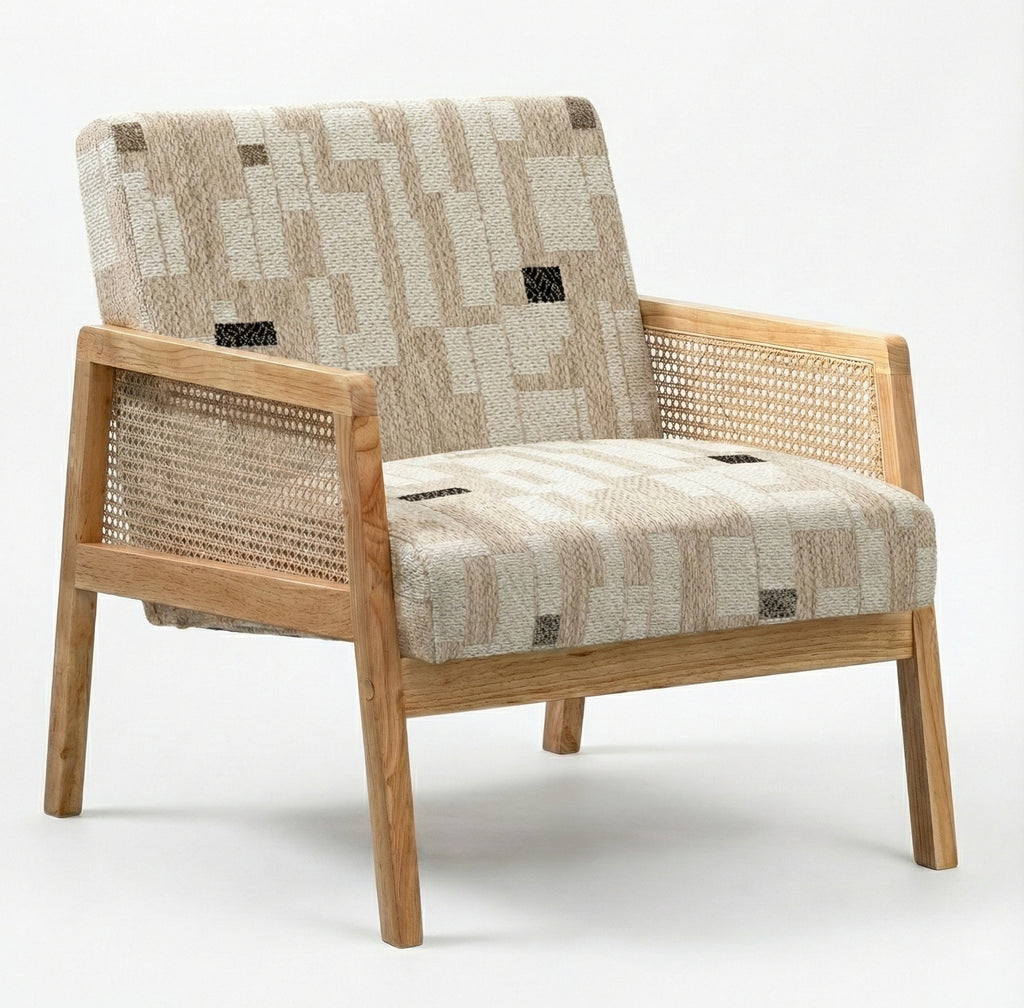 Cyber Homemake ● Sillón Individual con Diseño de Ratán Tejido y Estructura de Madera (Beige)