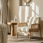 Cyber Homemake ● Sillón Individual con Diseño de Ratán Tejido y Estructura de Madera (Beige)