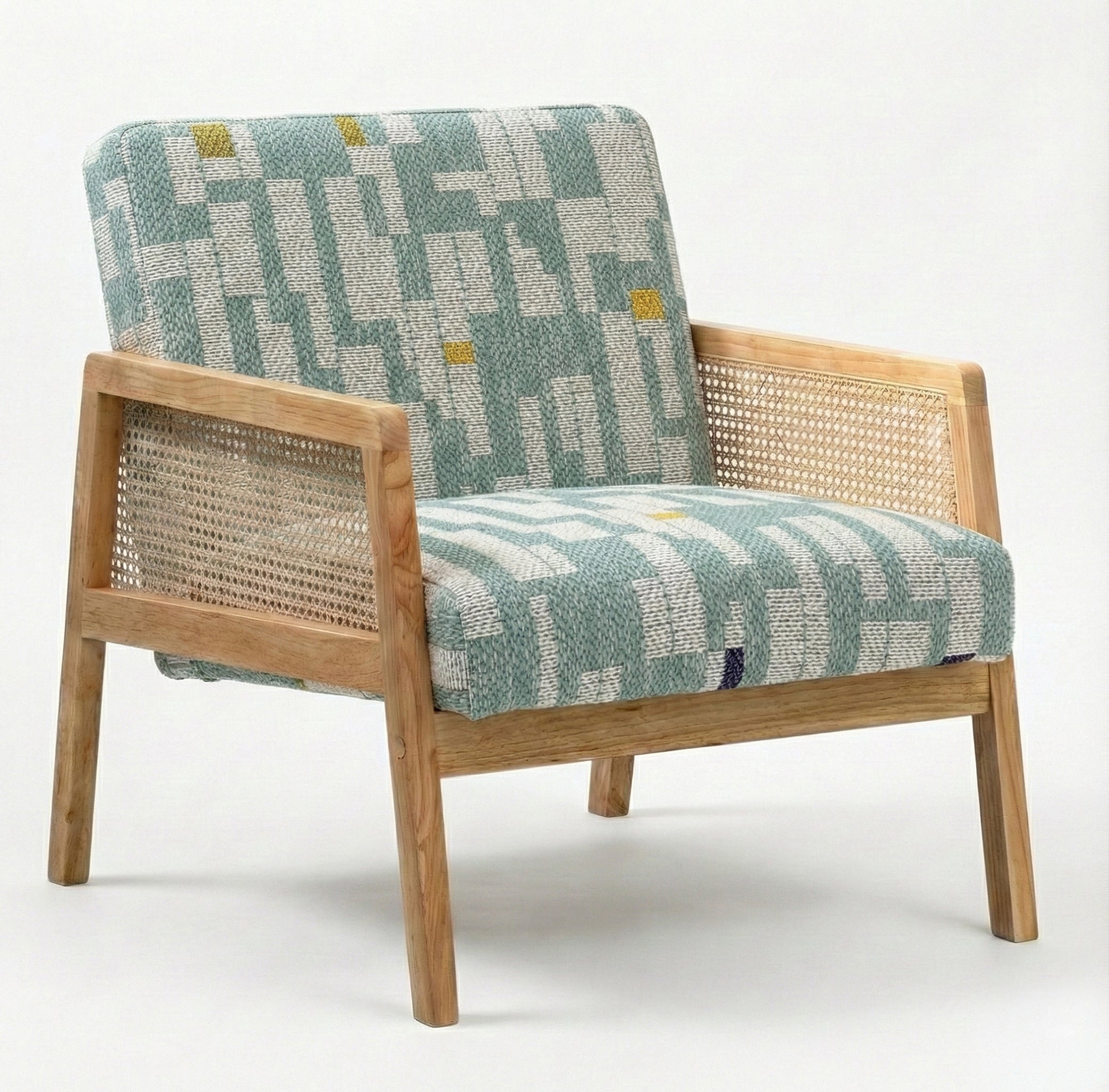 Cyber Home Make ● Sillón Individual con Diseño de Ratán Tejido y Estructura de Madera (Azul)