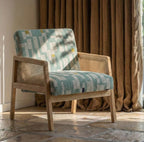 Cyber Homemake ● Sillón Individual con Diseño de Ratán Tejido y Estructura de Madera (Azul)