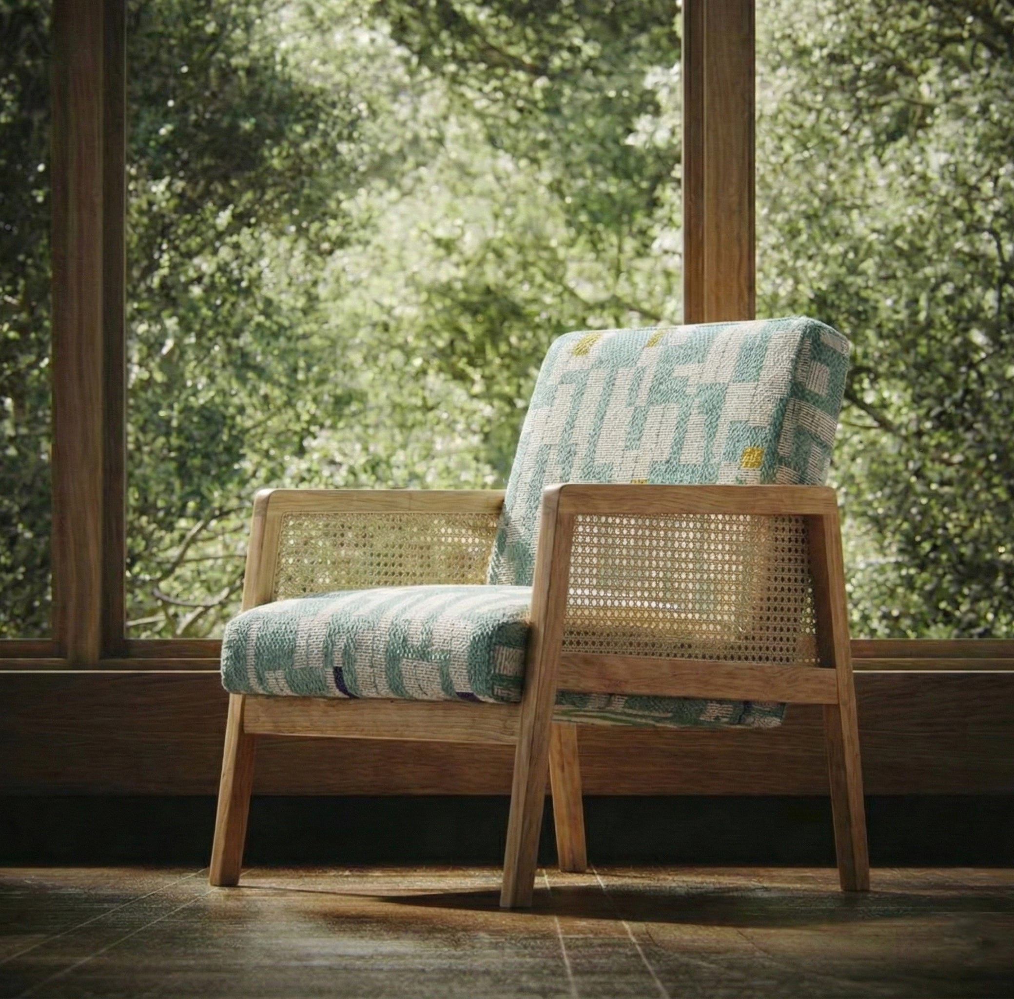 Cyber Home Make ● Sillón Individual con Diseño de Ratán Tejido y Estructura de Madera (Azul)