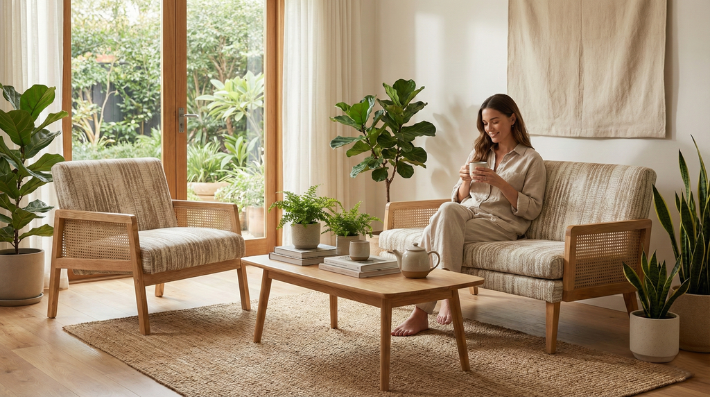 Cyber Homemake ● Sofá Doble de Ratán de Estilo Bohemio (Brown)