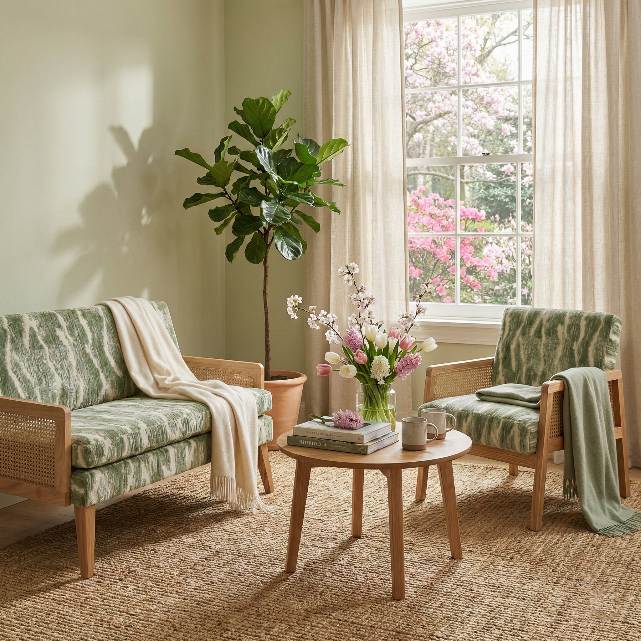 Cyber Homemake ● Sofá Doble de Ratán de Estilo Bohemio (Verde)