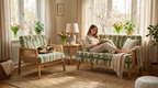 Cyber Homemake ● Sofá Doble de Ratán de Estilo Bohemio (Verde)
