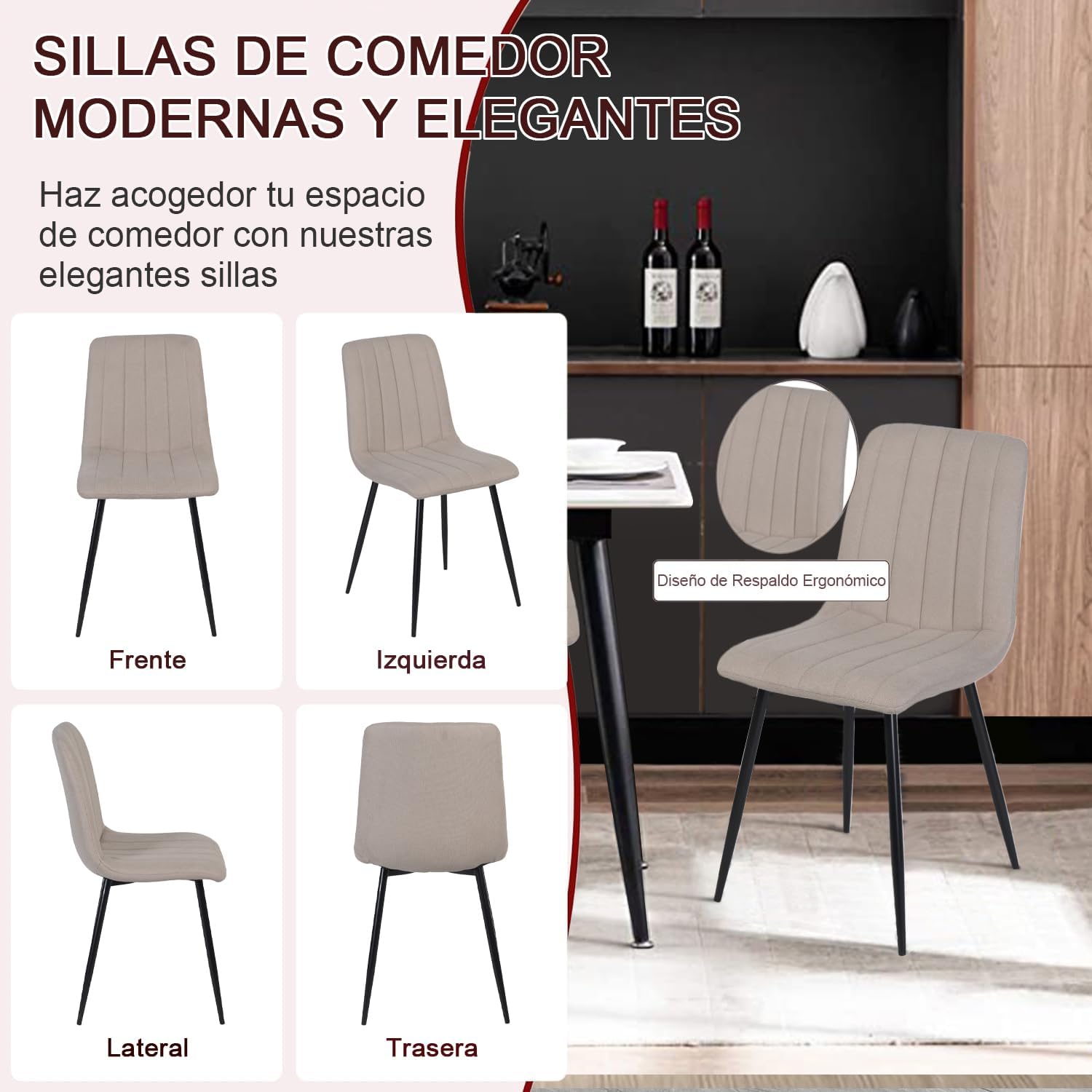 Juego de 4 Sillas para Comedor Beige