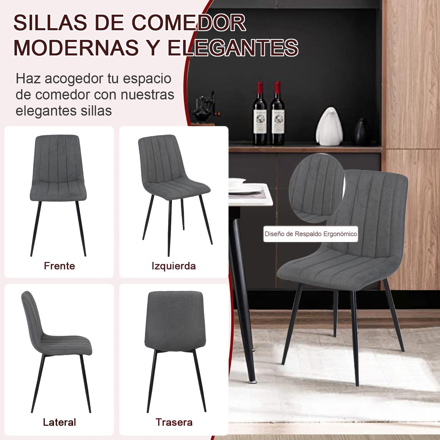 Juego de 4 Sillas para Comedor  Gris