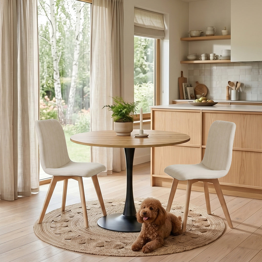 Juego de Sillas de Comedor Nórdicas de Madera - 2 Piezas (Beige)