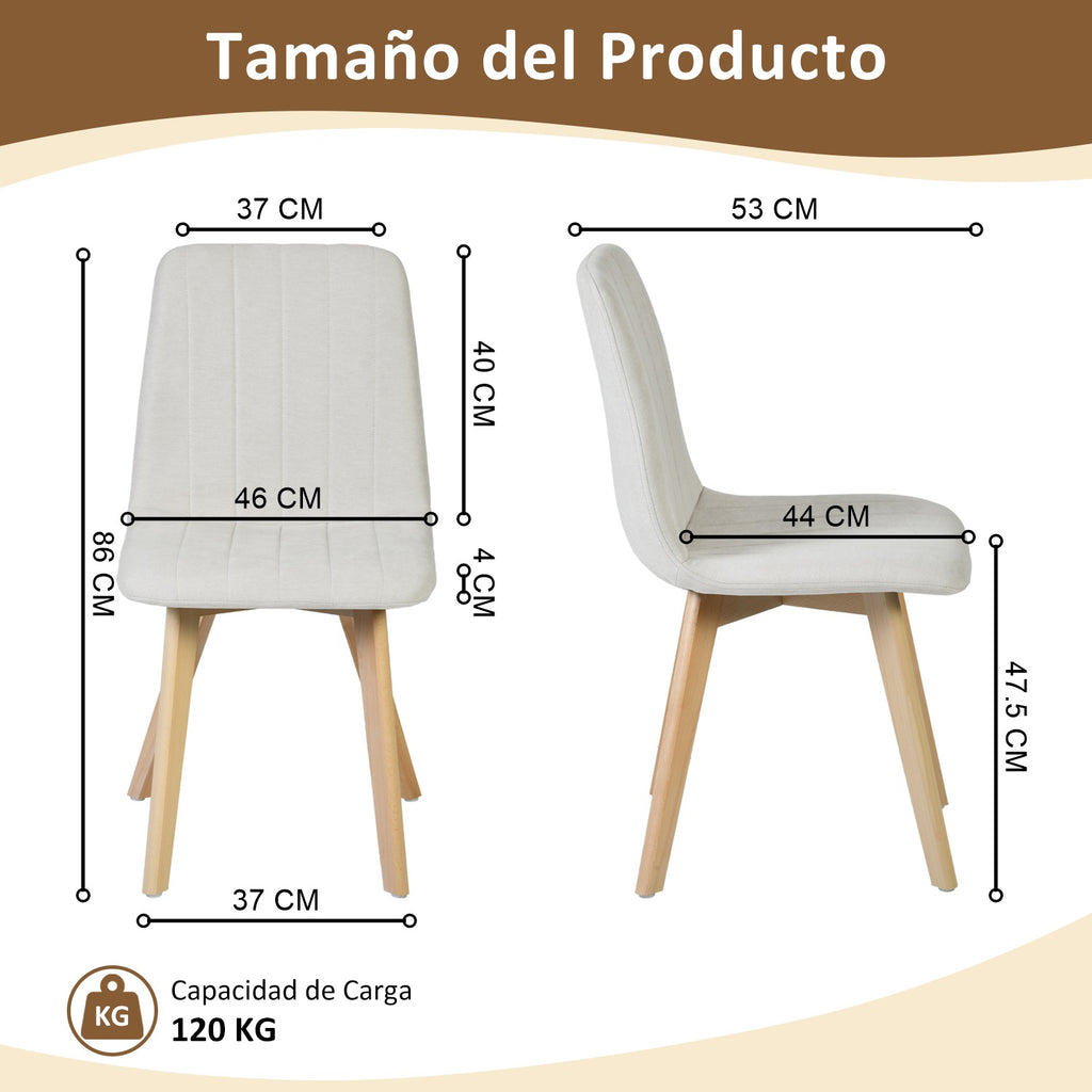 Juego de Sillas de Comedor Nórdicas de Madera - 2 Piezas (Beige)