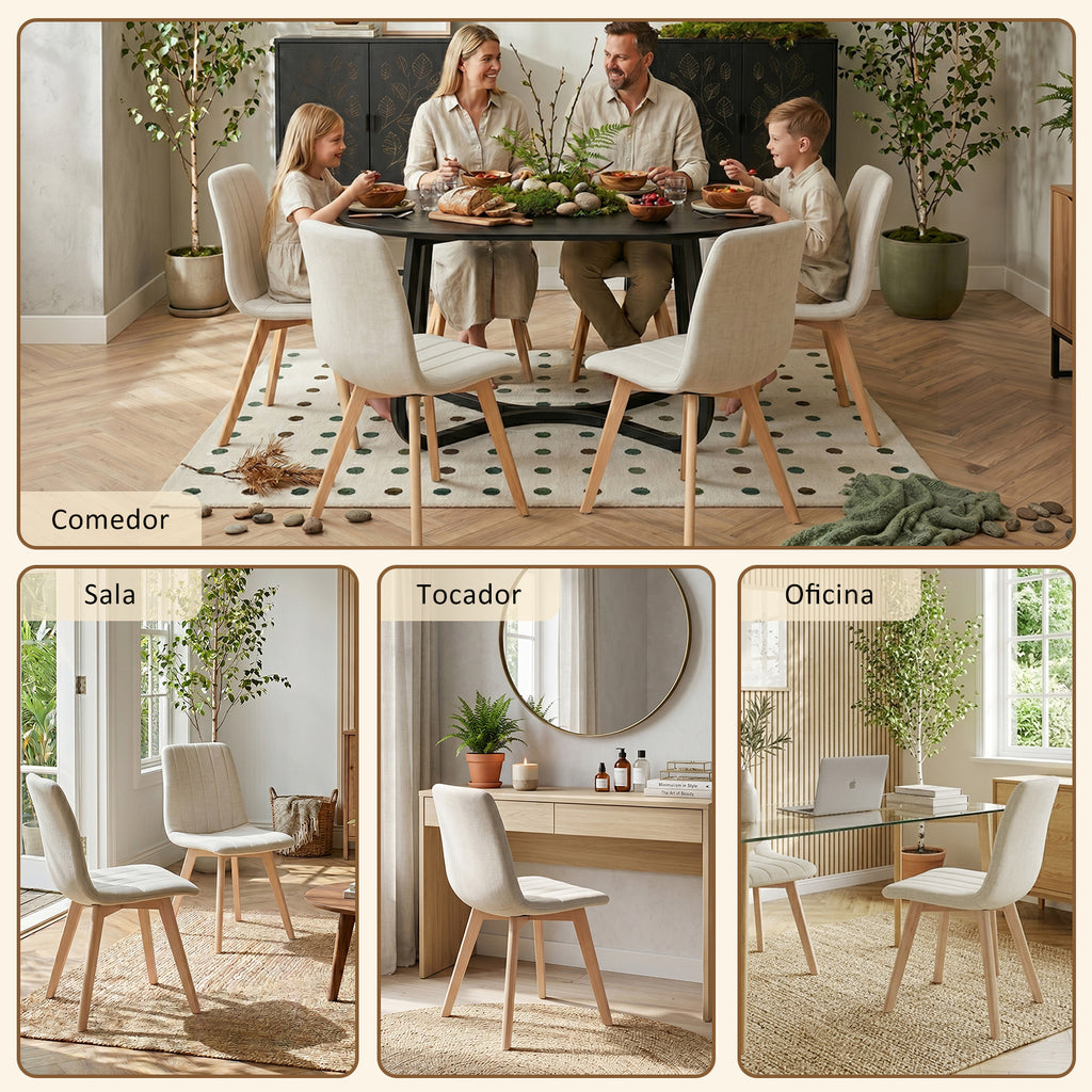 Juego de Sillas de Comedor Nórdicas de Madera - 2 Piezas (Beige)