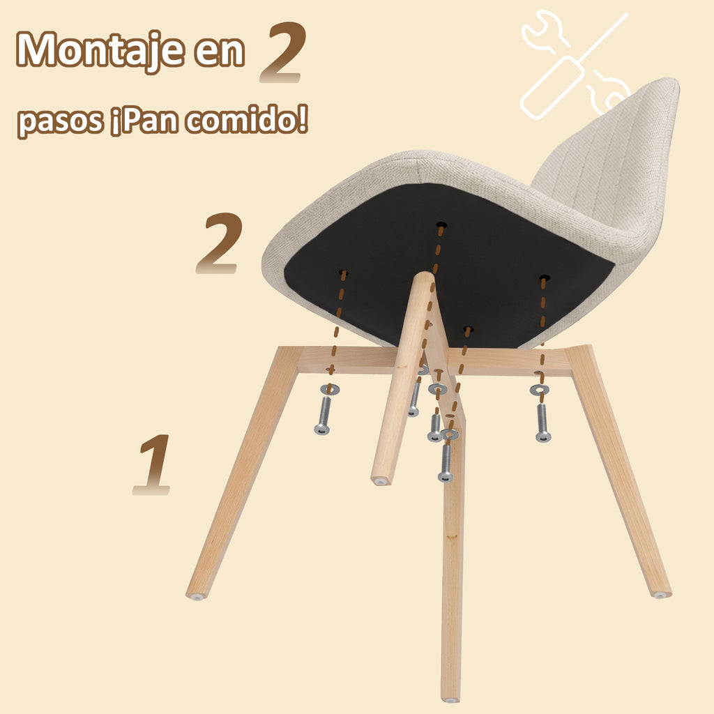 Juego de Sillas de Comedor Nórdicas de Madera - 2 Piezas (Beige)