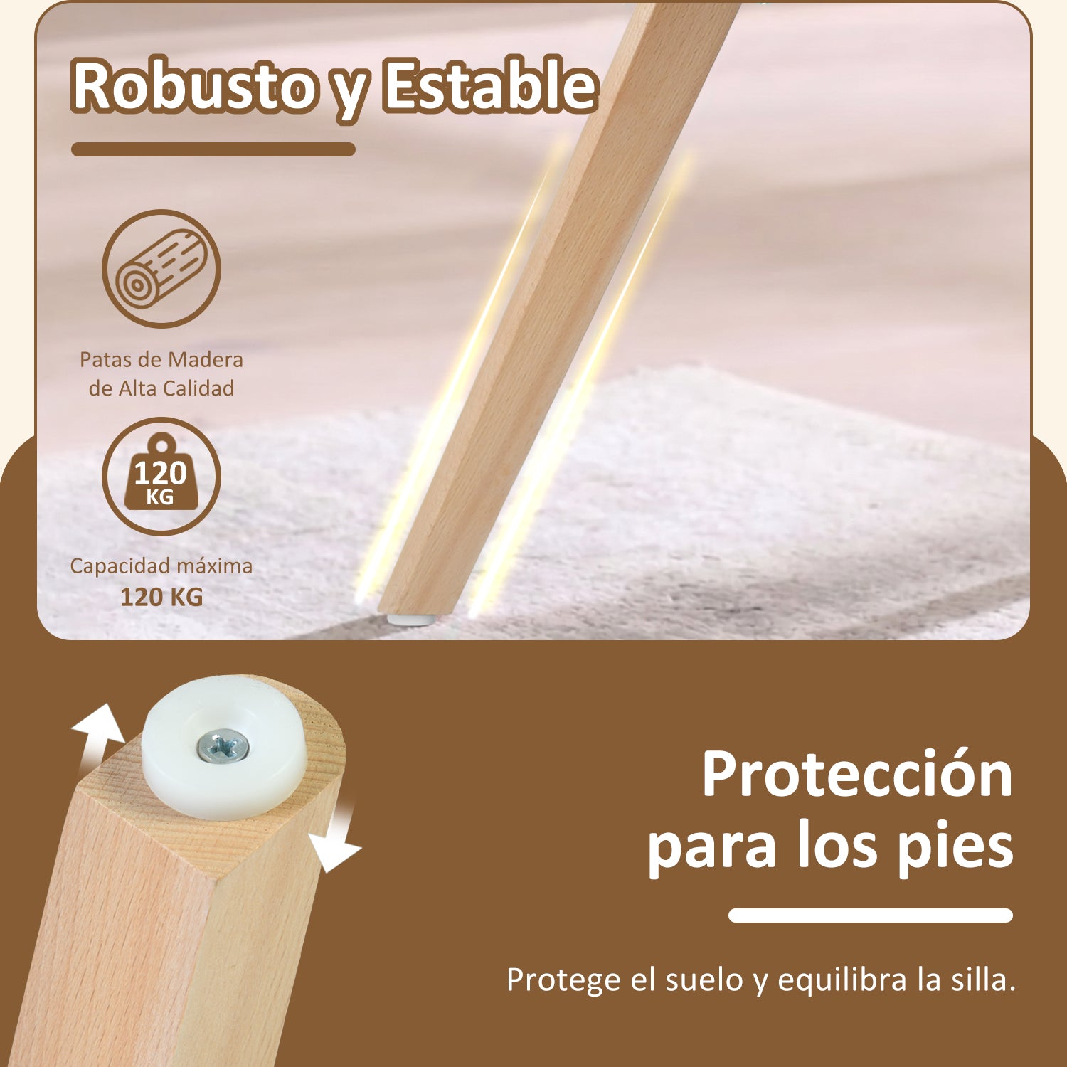 Juego de Sillas de Comedor Nórdicas de Madera - 2 Piezas (Beige)