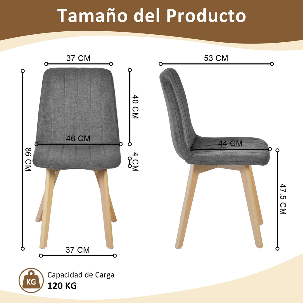 Juego de Sillas de Comedor Nórdicas de Madera - 2 Piezas (Gris)