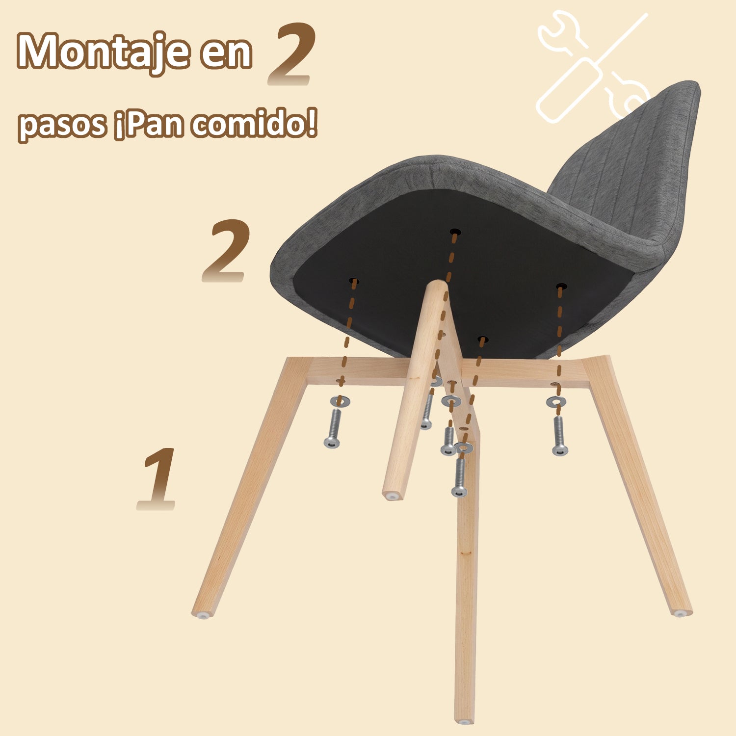 Juego de Sillas de Comedor Nórdicas de Madera - 2 Piezas (Gris)