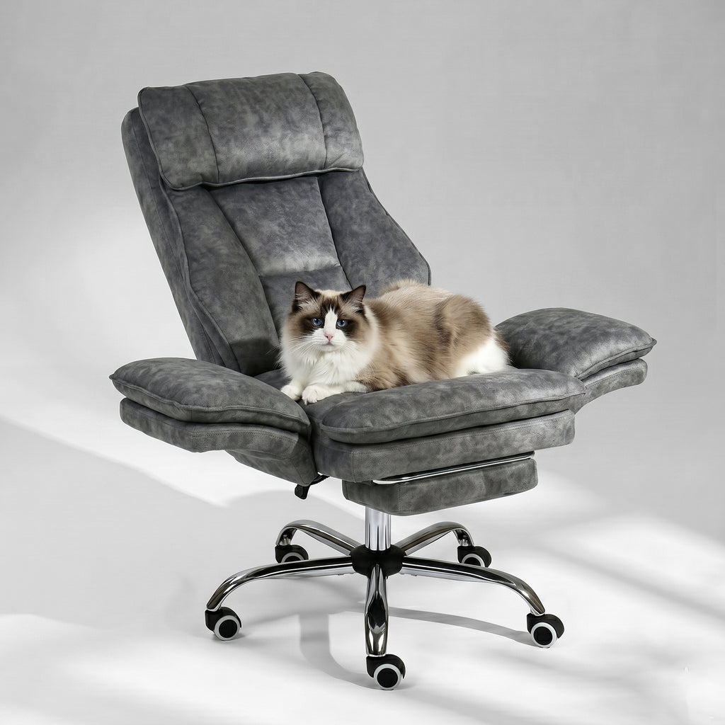 Silla de Oficina de Peluche Reclinable con Brazos Abatibles para Sentarte con Piernas Cruzadas (Gris)