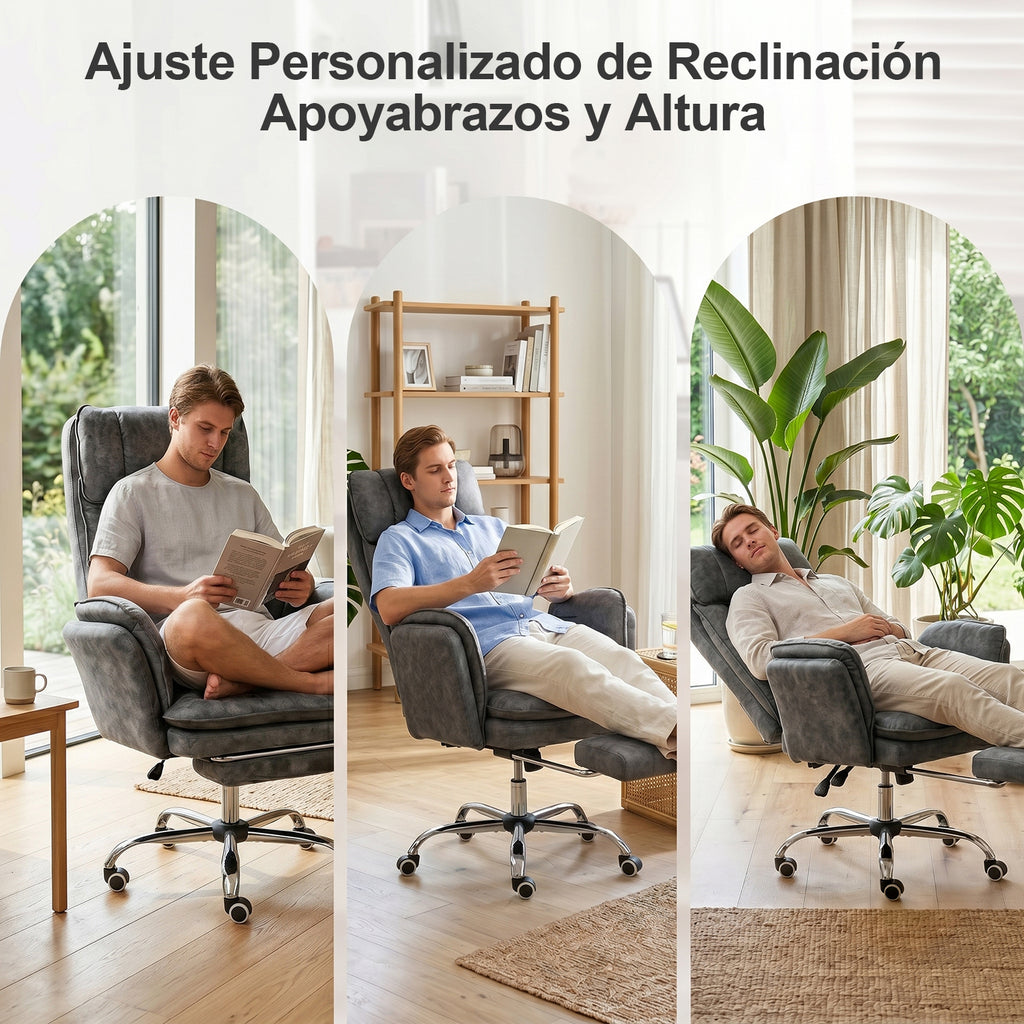 Silla de Oficina de Peluche Reclinable con Brazos Abatibles para Sentarte con Piernas Cruzadas (Gris)