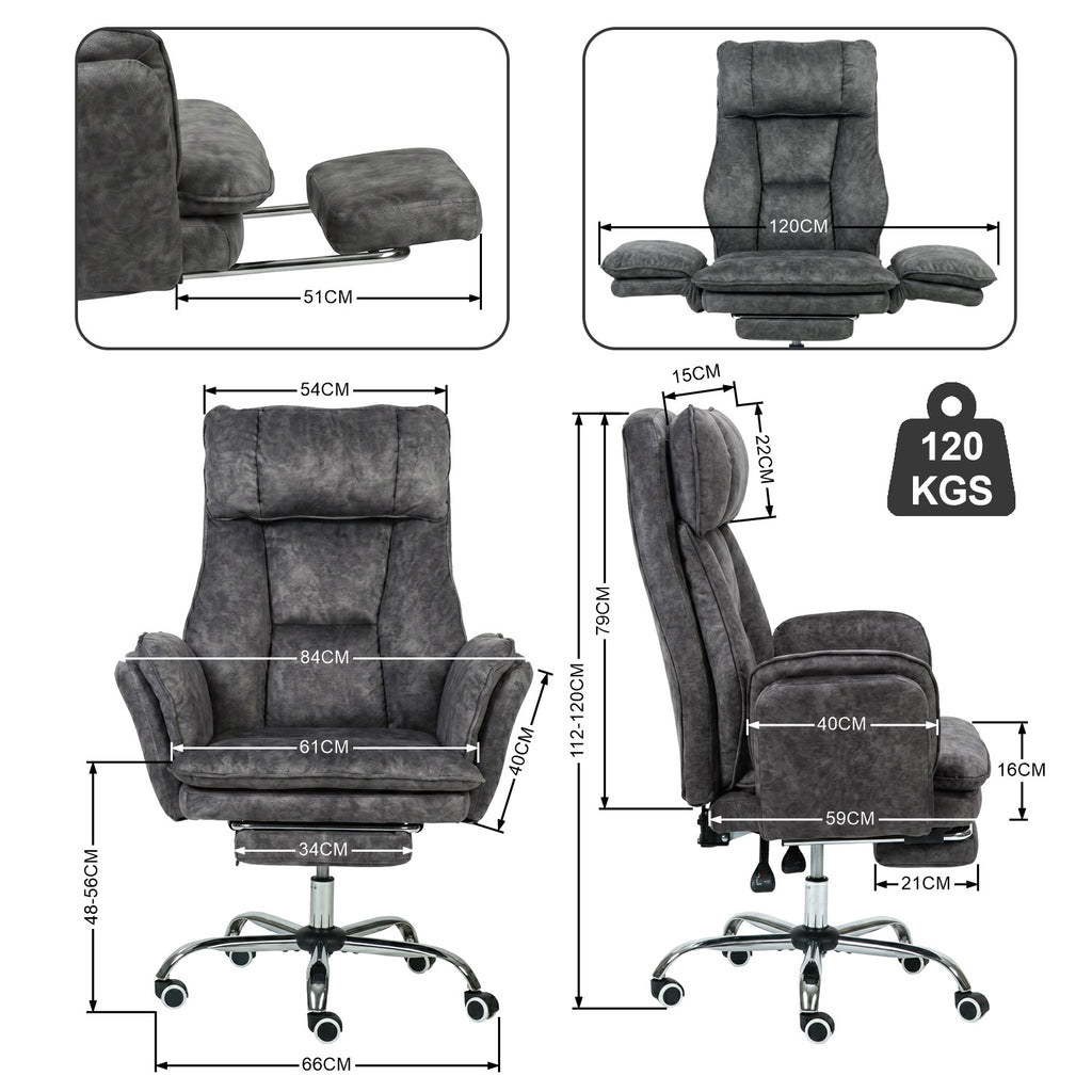 Silla de Oficina de Peluche Reclinable con Brazos Abatibles para Sentarte con Piernas Cruzadas (Gris)