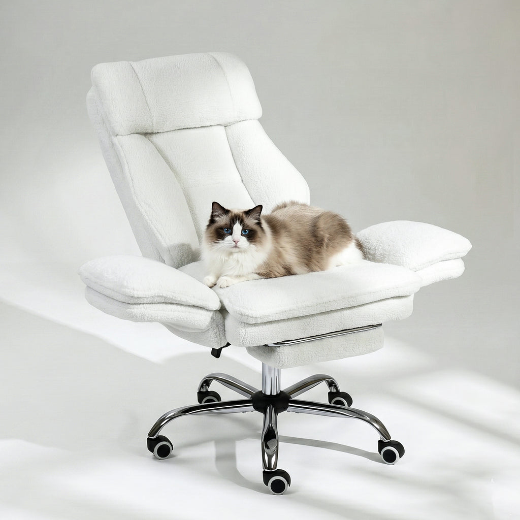 Silla de Oficina de Peluche Reclinable con Brazos Abatibles para Sentarte con Piernas Cruzadas