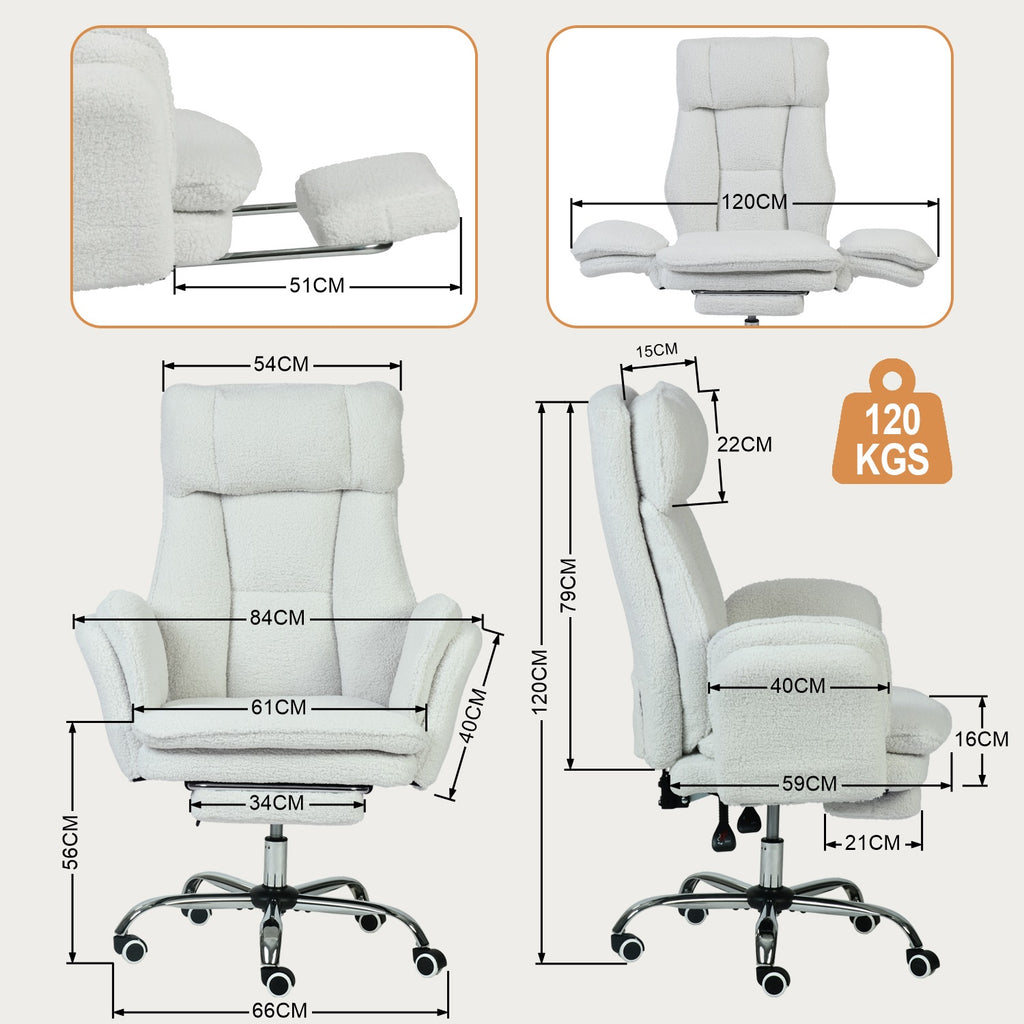 Silla de Oficina de Peluche Reclinable con Brazos Abatibles para Sentarte con Piernas Cruzadas