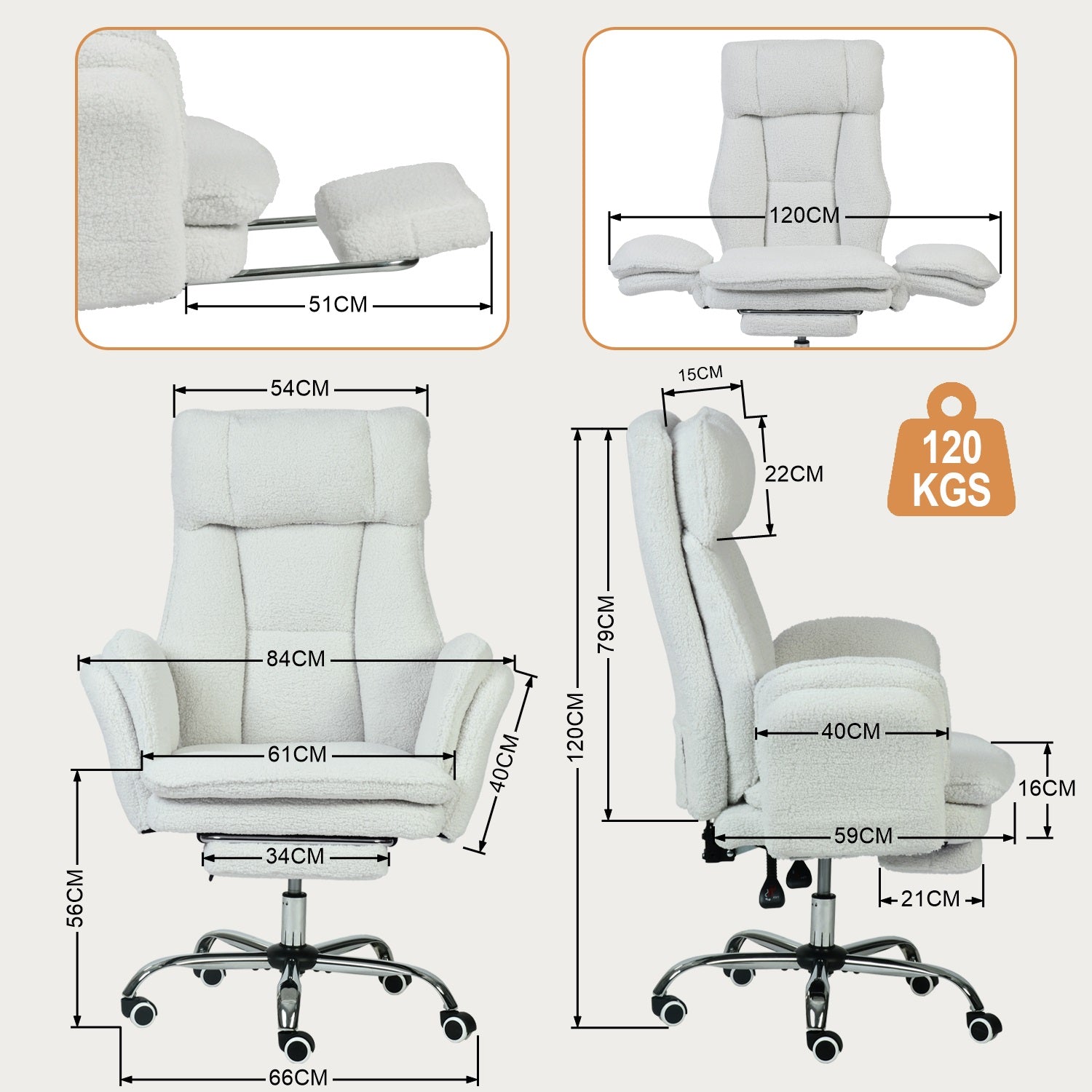 Silla de Oficina de Peluche Reclinable con Brazos Abatibles para Sentarte con Piernas Cruzadas