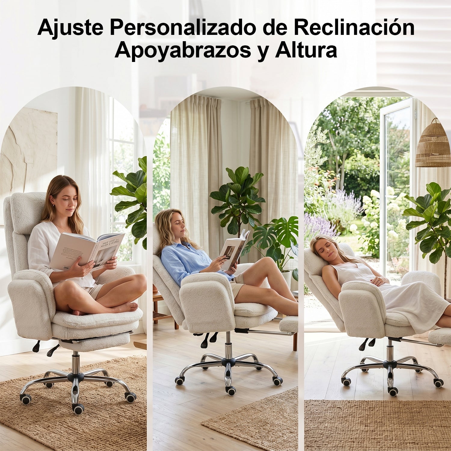 Silla de Oficina de Peluche Reclinable con Brazos Abatibles para Sentarte con Piernas Cruzadas