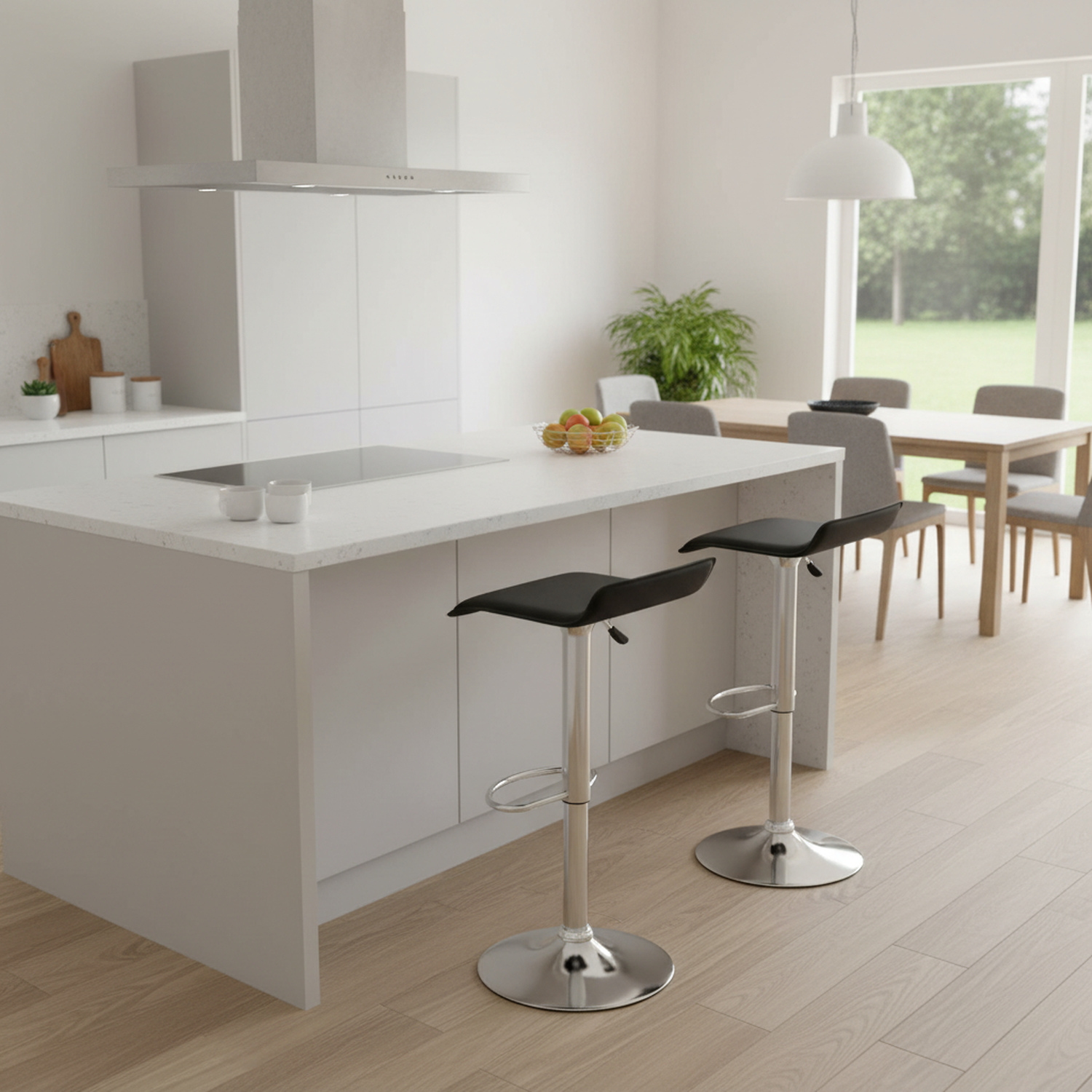 Juego de 2 Taburetes de Bar de Diseño Moderno Ajustables y Giratorios con Cojín de Asiento Aerodinámico Negro Negro