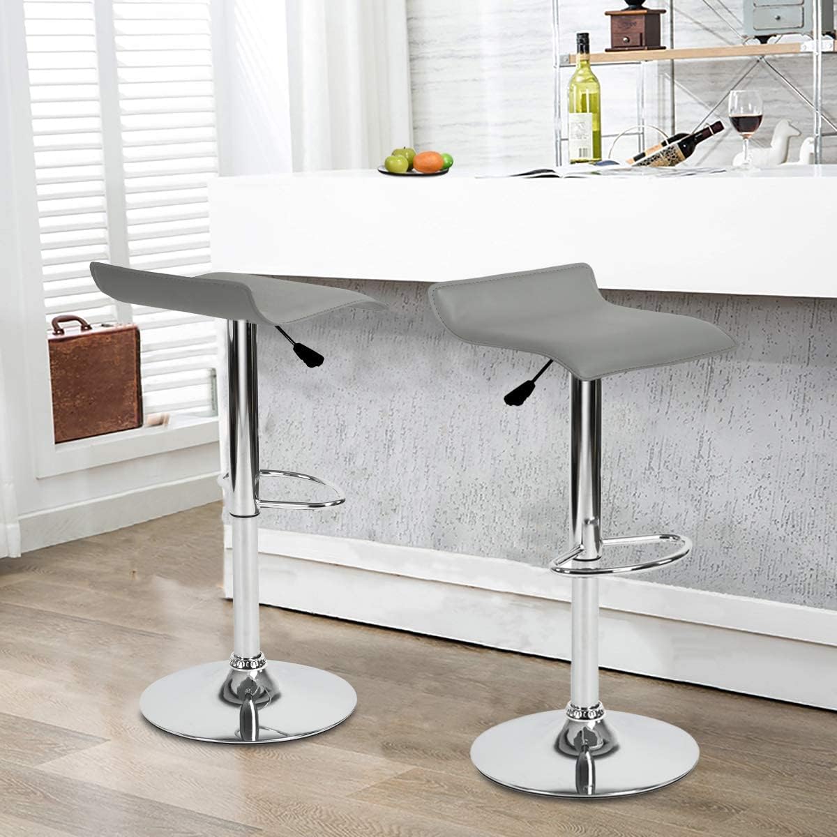 Juego de 2 Taburetes de Bar de Diseño Moderno Ajustables y Giratorios con Cojín de Asiento AerodináMico Gris