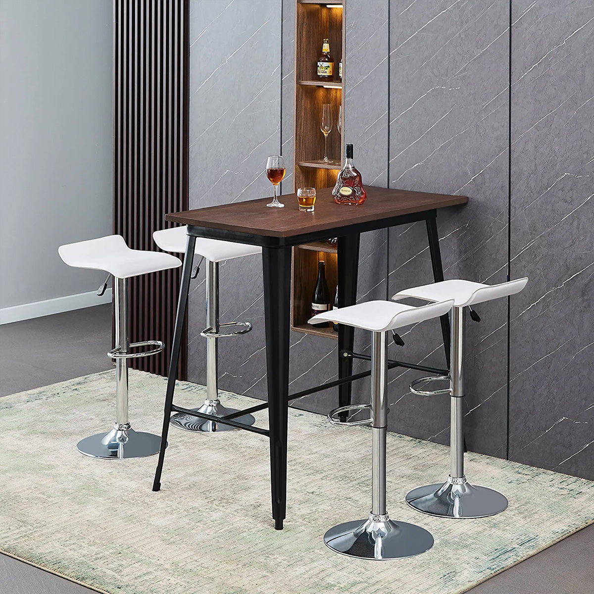 Juego de 2 Taburetes de Bar de Diseño Moderno Ajustables y Giratorios con Cojín de Asiento Aerodinámico Negro Blanco