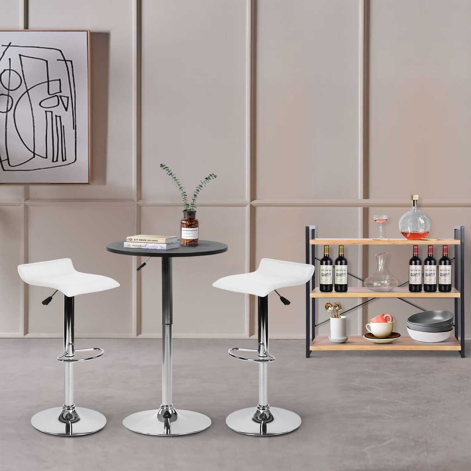 Juego de 2 Taburetes de Bar de Diseño Moderno Ajustables y Giratorios con Cojín de Asiento Aerodinámico Negro Blanco