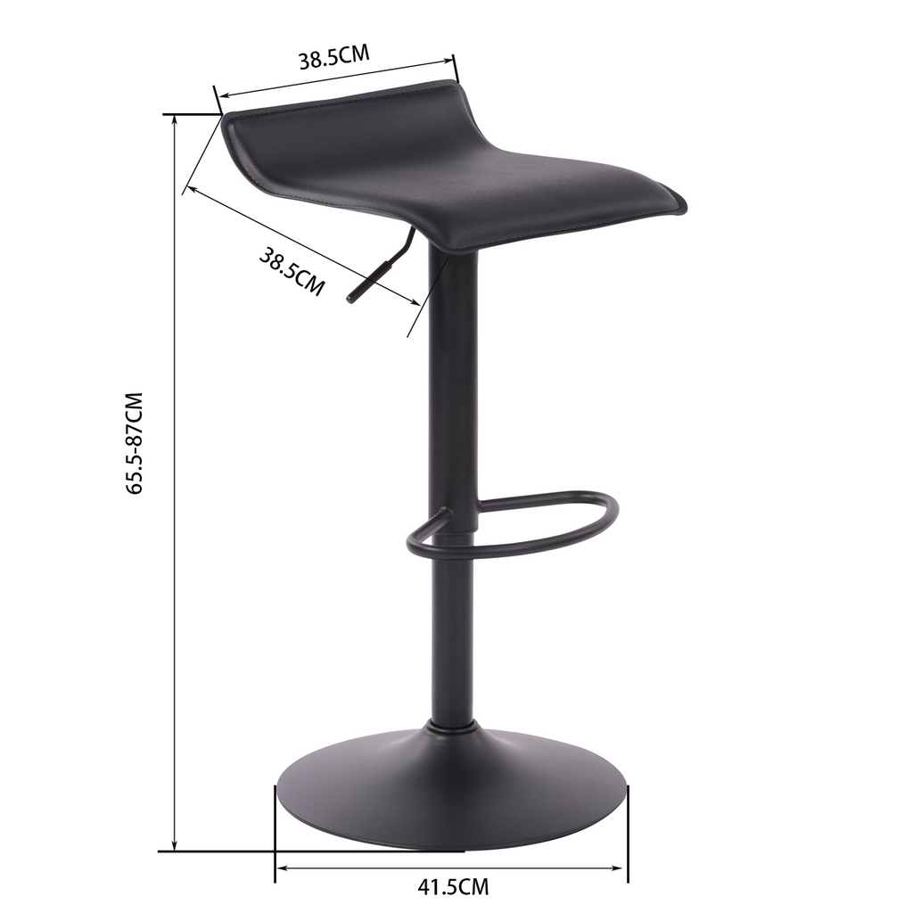 Juego de 2 Taburetes de Bar de Diseño Moderno Ajustables y Giratorios con Cojín de Asiento Aerodinámico Todo Negro