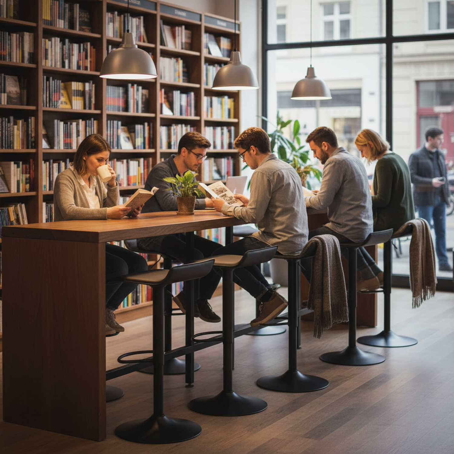 Juego de 2 Taburetes de Bar de Diseño Moderno Ajustables y Giratorios con Cojín de Asiento Aerodinámico Todo Negro