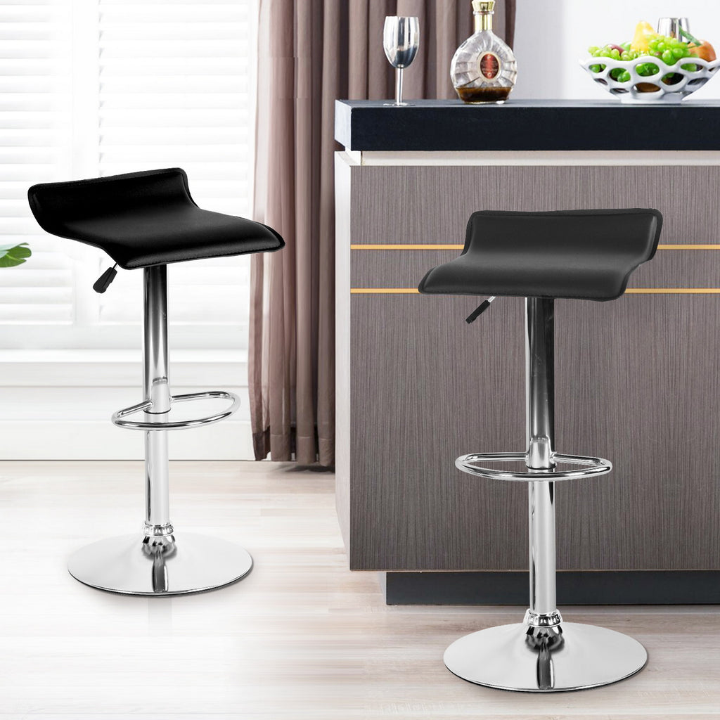 Juego de 2 Taburetes de Bar de Diseño Moderno Ajustables y Giratorios con Cojín de Asiento Aerodinámico Negro Negro