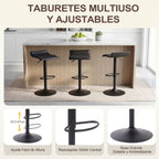 Juego de 2 Taburetes de Bar de Diseño Moderno Ajustables y Giratorios con Cojín de Asiento Aerodinámico Todo Negro
