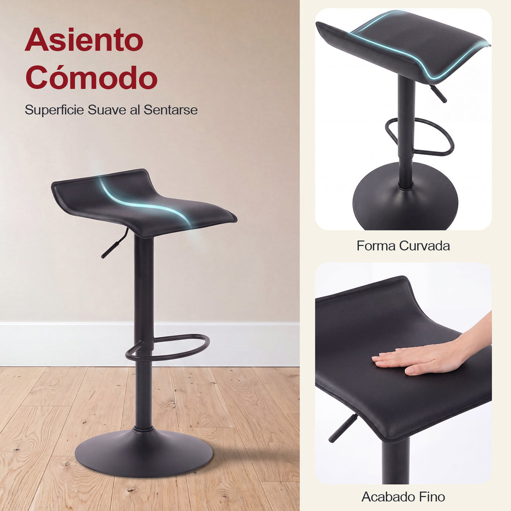 Juego de 2 Taburetes de Bar de Diseño Moderno Ajustables y Giratorios con Cojín de Asiento Aerodinámico Todo Negro