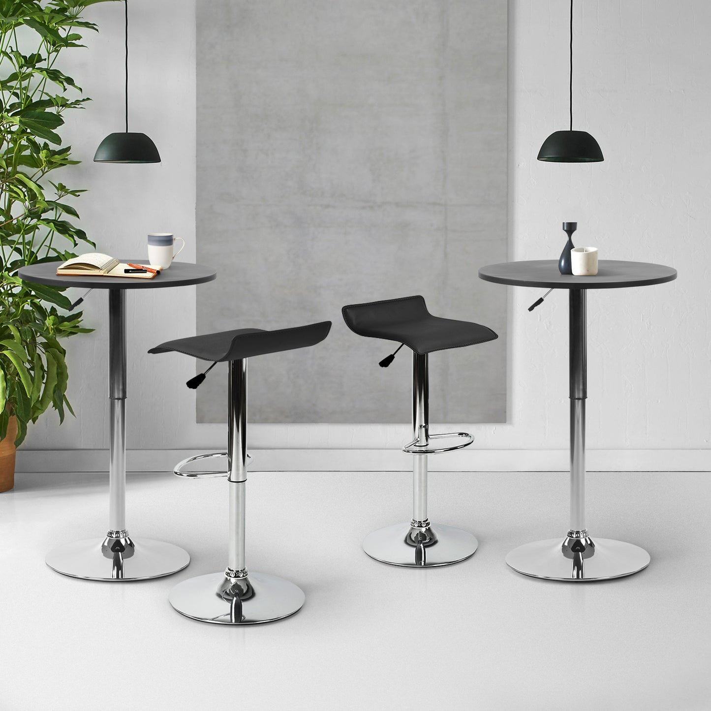 Juego de 2 Taburetes de Bar de Diseño Moderno Ajustables y Giratorios con Cojín de Asiento Aerodinámico Negro Negro