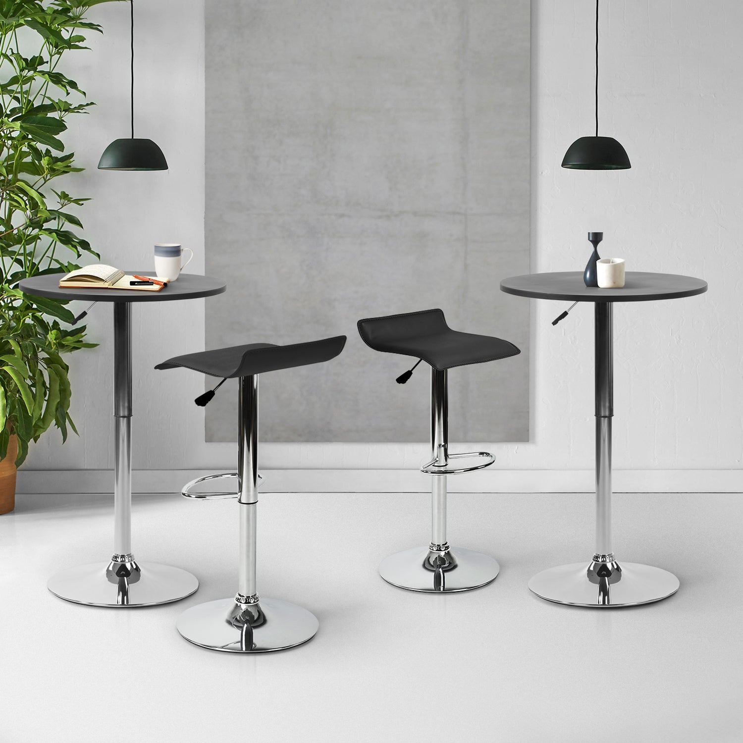 Juego de 2 Taburetes de Bar de Diseño Moderno Ajustables y Giratorios con Cojín de Asiento Aerodinámico Negro Negro