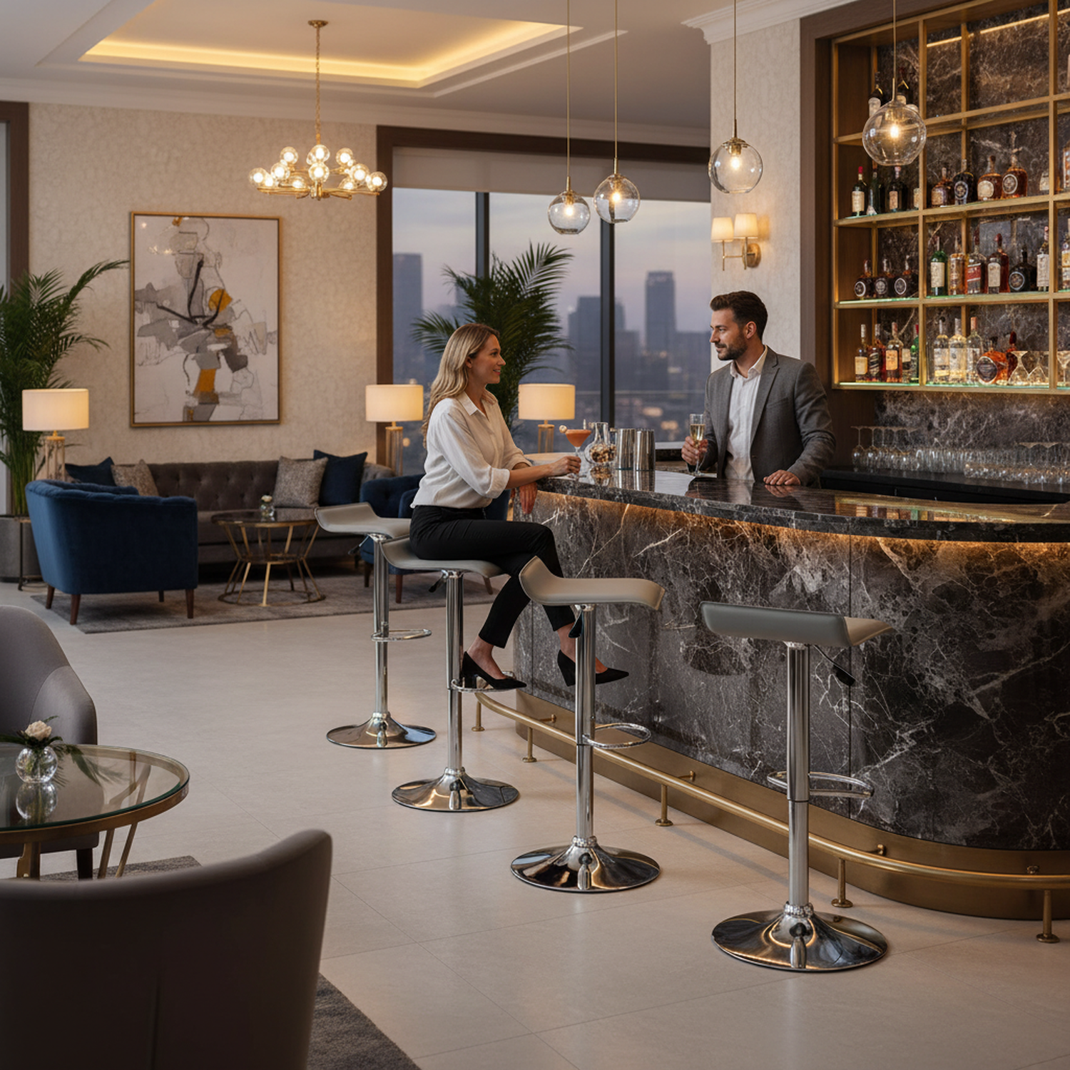 Juego de 2 Taburetes de Bar de Diseño Moderno Ajustables y Giratorios con Cojín de Asiento AerodináMico Gris