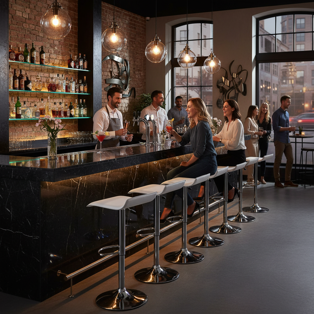 Juego de 2 Taburetes de Bar de Diseño Moderno Ajustables y Giratorios con Cojín de Asiento Aerodinámico Negro Blanco