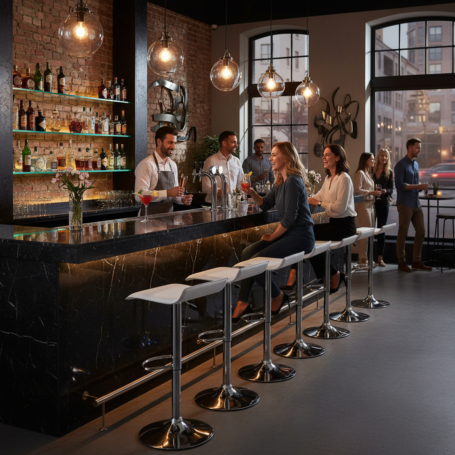 Juego de 2 Taburetes de Bar de Diseño Moderno Ajustables y Giratorios con Cojín de Asiento Aerodinámico Negro Blanco