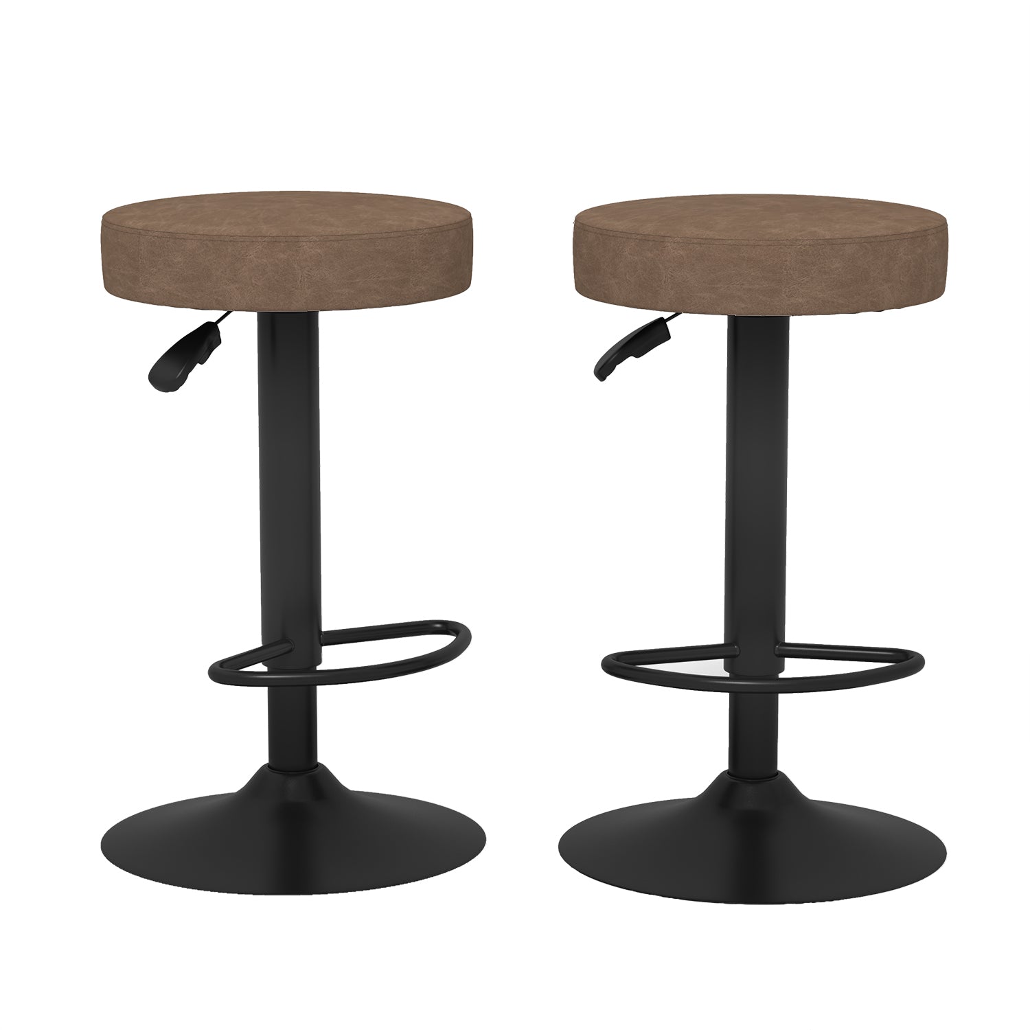 Juego de 2 Taburetes de Bar para Cocina Giratorios 360° y con Altura Ajustable Tela Impermeable Vintage Marrón