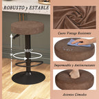 Juego de 2 Taburetes de Bar para Cocina Giratorios 360° y con Altura Ajustable Tela Impermeable Vintage Marrón