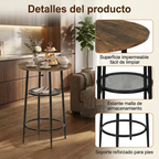 Mesa de Bar Redonda Moderna de Dos Niveles con Patas de Metal Vintage